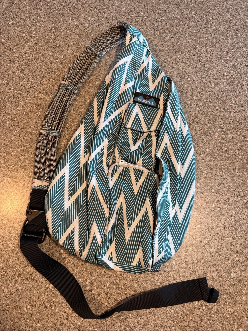 Kavu Teal and White Rope Sling Bag
